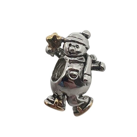 NEW Pugster Silver Tone Snowman and Star Bead Charm for Bracelet - Picture 1 of 3